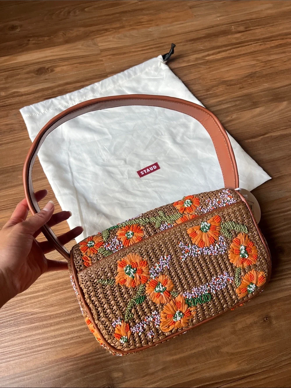 STAUD Tommy Beaded Bag Raffia - Picture 6 of 16